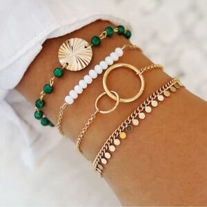 Gold and Green Bohemian Bracelet Set